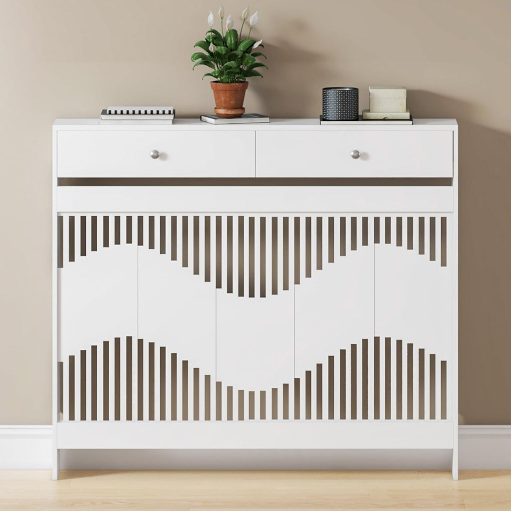 Radiator Cover with 78cm, 109cm, Wood, White MDF Drawers Storage Modern Contemporary