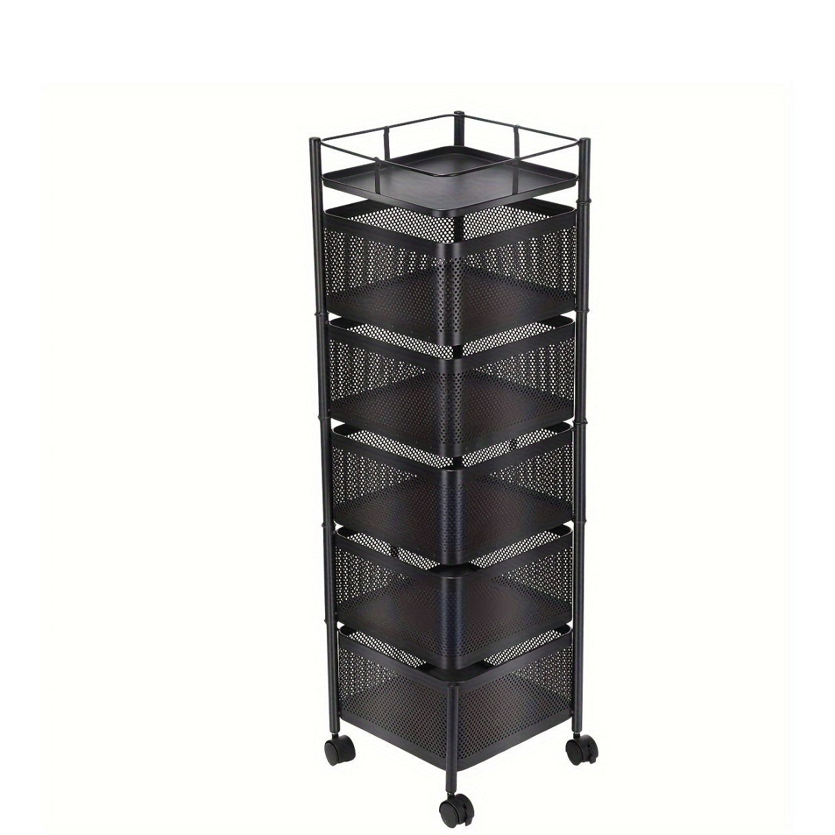 6 Tier Kitchen Rotating Storage Trolley Cart Utility Vegetable Mobile Shelf Rack