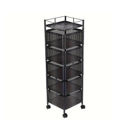 6 Tier Kitchen Rotating Storage Trolley Cart Utility Vegetable Mobile Shelf Rack