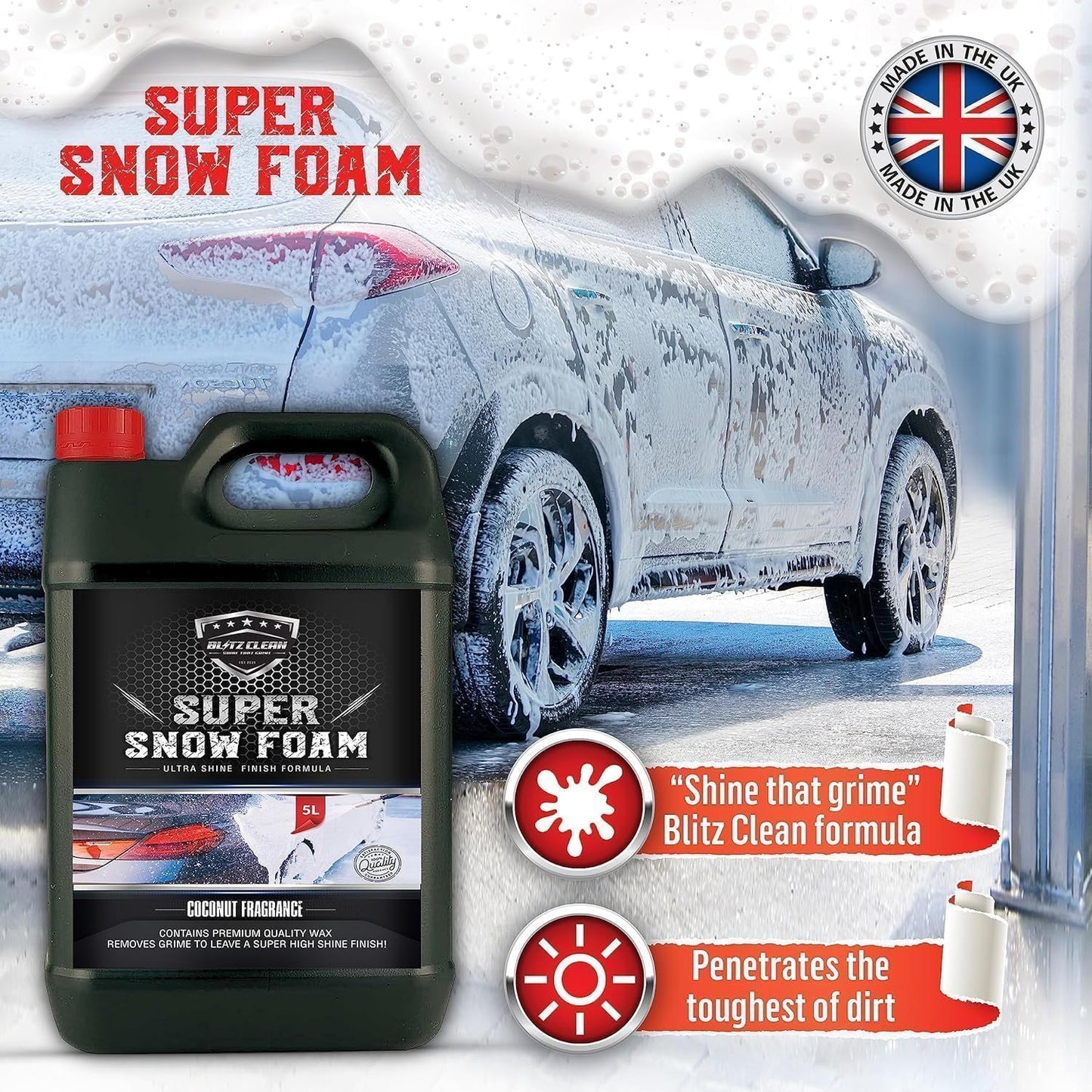 Snow Foam Plus Rechargeable Automatic Snow Cannon Sprayer Gun For Car Van Caravan 5L Super Thick Pre Wash Pressurised Snow Cannon Lance Kit No Jet/Pressure Washer Needed