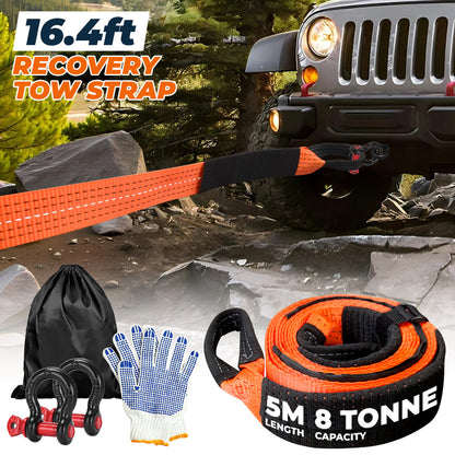 Heavy Duty Tow & Recovery Rope Set for Off-Road & SUVs, Off-Road Recovery Rope Kit, High Strength with 2* Hooks & Storage Bag, Gloves - Essential for for SUV, Truck, Car, Camping, Overlanding & Emergency Vehicle Rescue. Best Value Emergency Towing Solutio