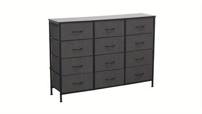 Chest Of Drawers with 12 Drawers, Wooden Frame & Golden Handles, Fabric Chest Of Drawers for Bedroom, Living Room, Hallway, Entryway