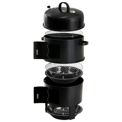 1pc Black 40x84cm Dual Access Outdoor Smoke Grill with 37cm Diameter, Perfect for Party, Family Dinner, and Outdoor BBQ – Durable Iron Construction, Efficient Heat Distribution, Convenient Charcoal Addition, Versatile Smoking Grill | Dual Access Grill | E