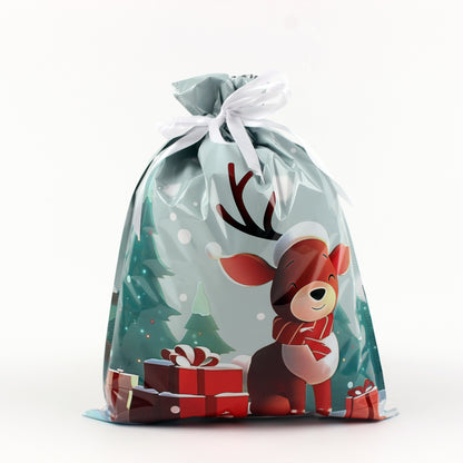 18pcs (36 Ties) Reusable Christmas Gift Bags with Ropes - Cute Snowman, Reindeer & Santa Claus Patterns, Tie-Top Closure, Various Sizes for Party Favors, Stocking Stuffers, Holiday Wrapping (PP Polypropylene) - & Xmas