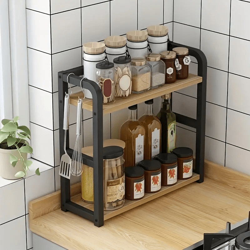 1pc 2 Tier Countertop Storage Rack, Spice Organizer, Countertop Storage Box, Accessories for Bedroom, Bathroom, And Kitchen, Home Storage And Organization, Utility Racks