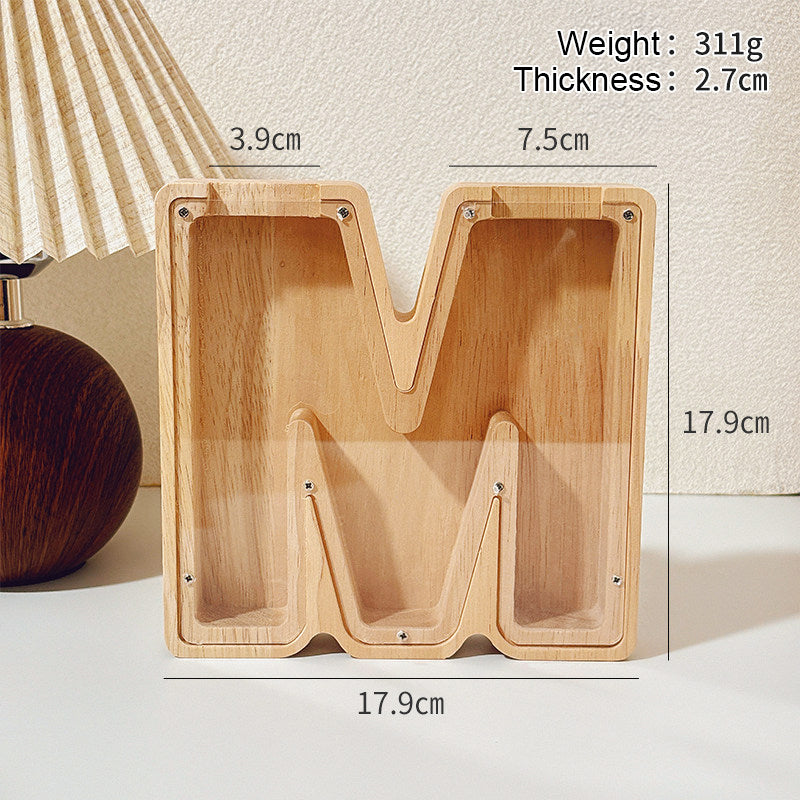 1 unique 18cm*18cm wooden letter jar - 26 creative A-Z letter storage containers, transparent design, birthday gift idea, home decoration, best friend gift, and functional holiday present.