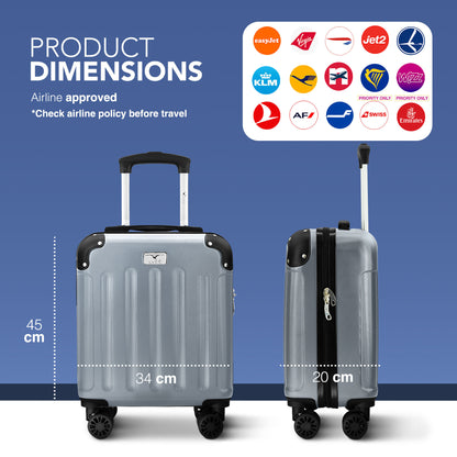 LUGG Skywander 15 Inch (45x34x20cm) Lightweight Underseat Cabin Bag EasyJet Approved Carry-On Suitcase, Durable ABS Hard Shell, Smooth Double Spinner Wheels, Water Resistant & Compact Travel Luggage (45x34x20cm)