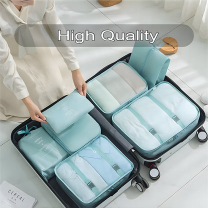 Packing Cubes Set of 7 for Suitcase – Travel Organiser Bags for Clothes, Shoes, Toiletries & Accessories, Oxford Fabric Luggage Sorting Pouches for Holiday & Business Travel in Grey, Pink, Blue & Beige