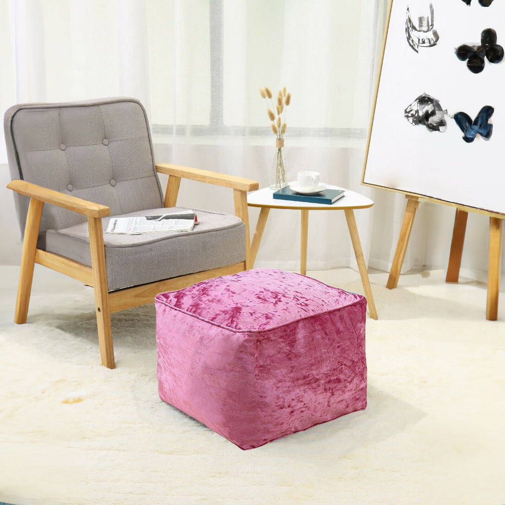 Fully Filled Velvet Bean Bag Footstool – Cube Pouffe Seat, 40×40×30cm, Soft Crush Velvet, Square Shape, Ideal as Foot Rest or Extra Seating