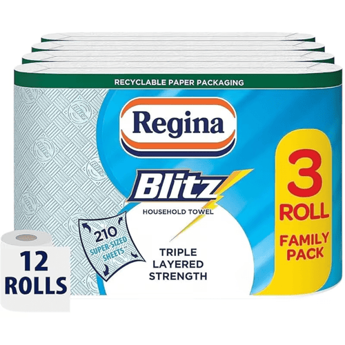 Regina Blitz Kitchen Towel Super Sized 3 Ply Sheets - 12 Rolls (12 x 70 Sheets)
