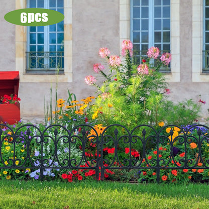 6 Packs - European Plastic Garden Fence, Wrought Iron Effect Garden Fence Practical Garden Fence, Durable, Can Withstand The Weather, Black Size: 60x33cm/23.62x12.99inch.