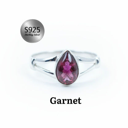 925 Sterling Silver Pear Gemstone Ring in Onyx, Larimar and More, Minimal Daily Wear Jewelry for Women