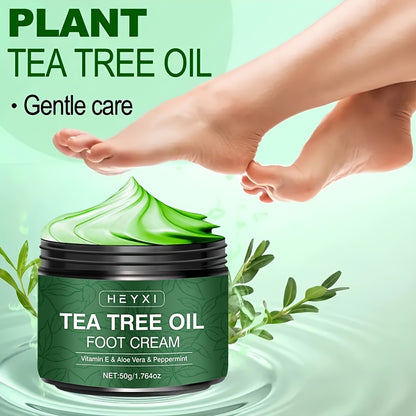 Tea Tree Foot Cream, 3PCS*50g, Enriched with Vitamin E, Aloe Vera and Mint, Highly Moisturizing, Softening and Smoothing, Long-Lasting Fresh Scent, Anti-Crack Cream, for Dry, Rough and Cracked Hands and Feet, Foot Care for Hands and Feet