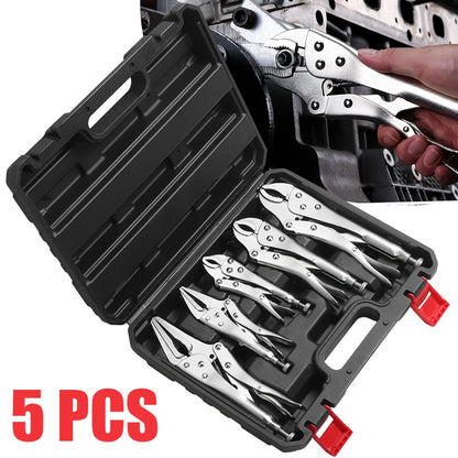5pcs Set of Pliers, Locking Pliers Set(with Box), C-shaped Square-mouth Pliers, Used for Welding, Metal Bending, Woodworking, Ergonomic Handle, Household Repair Tool Set, Suitable for Cars, Ships, Household Appliances, Etc.