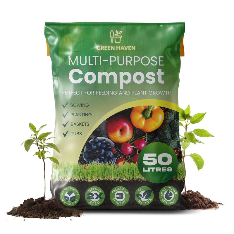 Green Haven 50L Peat Free Multi-Purpose Compost – All Purpose Potting Soil, Nutrient-Rich Planting Mix for Indoor & Outdoor Plants, Vegetables, Seed Starting, Garden Beds & Planters