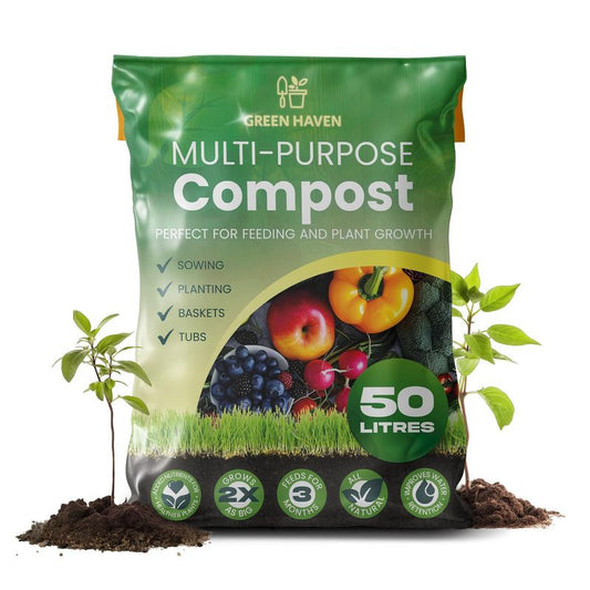 Green Haven 50L Peat Free Multi-Purpose Compost – All Purpose Potting Soil, Nutrient-Rich Planting Mix for Indoor & Outdoor Plants, Vegetables, Seed Starting, Garden Beds & Planters