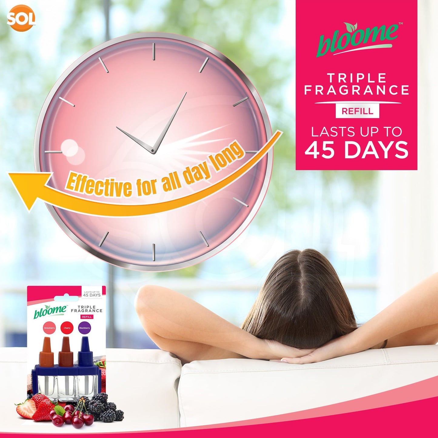 SOL 15 Pack (5 × 3pk) Plug-In Air Freshener Refills | Triple Fragrance Berry Variant with Strawberry, Blackberry & Cherry Scents | Odour Eliminator Fragrance Oils for Home Plug-In Diffusers | Long-Lasting & Leak-Resistant Design