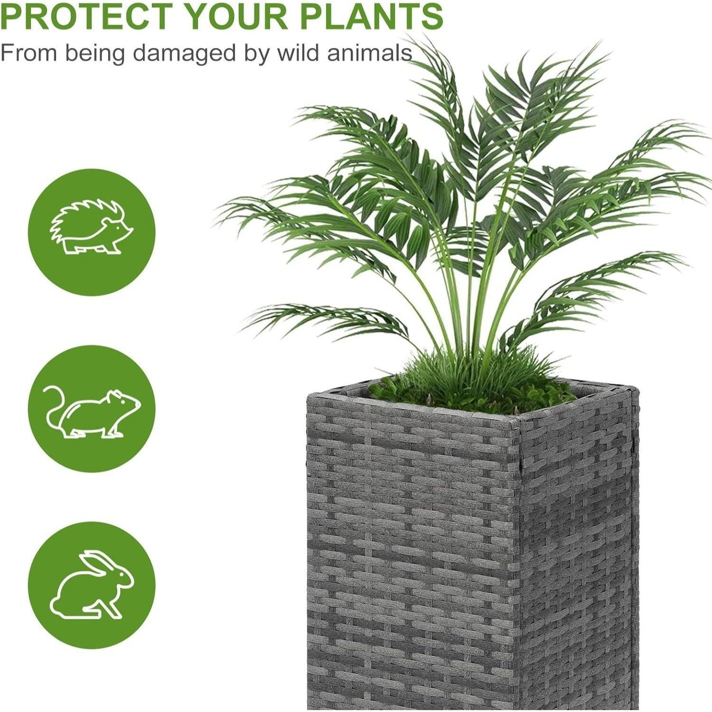 Taylor & Brown 2 Pack Tall Rattan Wicker Planters with Removable Liner, Large Indoor Outdoor Plant Pots 61cm x 30.5cm