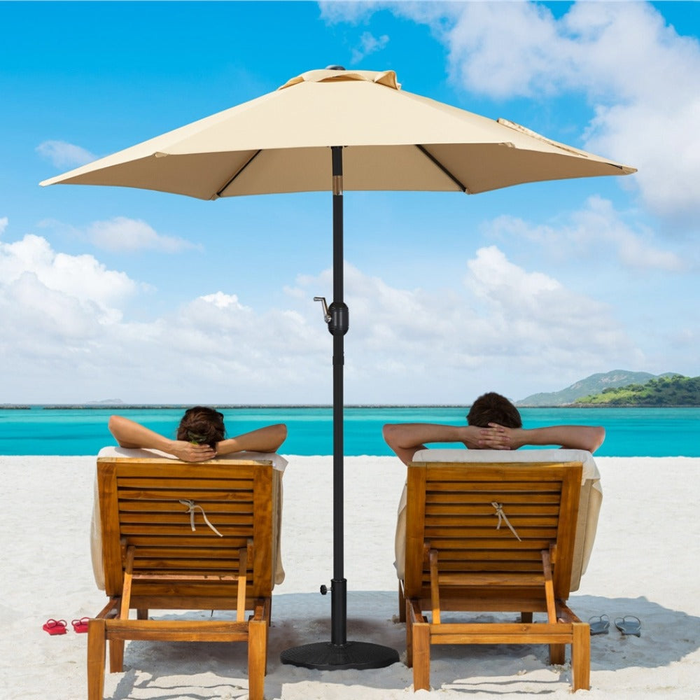 2.3m Garden Parasol with Crank & Tilt – 6-Rib Polyester Patio Umbrella Anti-Rust Pole for Garden, Deck, Poolside & Beach | Market Sun Shade Outdoor
