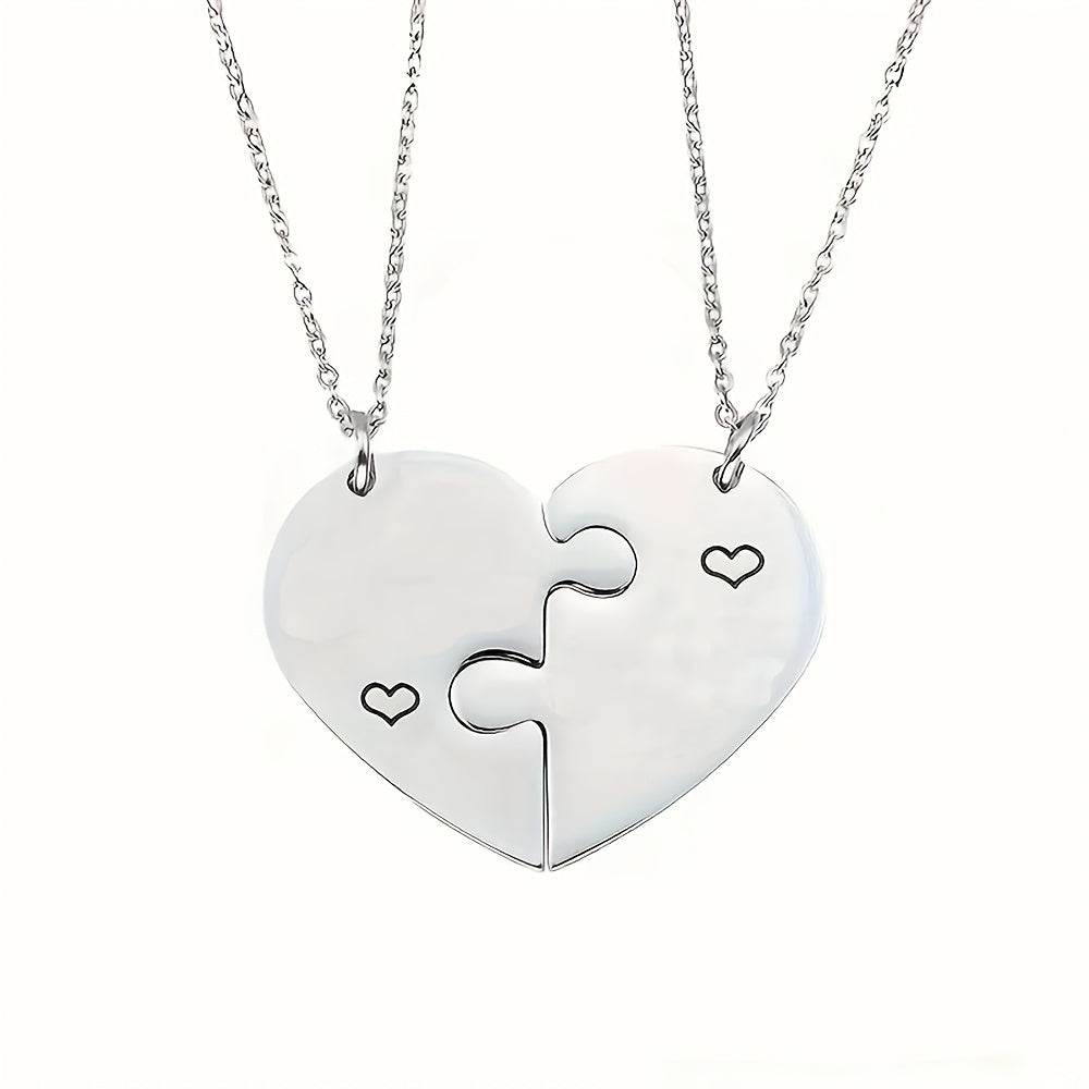 2pcs Interlocking Heart Puzzle Necklace - Engravable Stainless Steel Personalized Couples Gift with Custom Names, Elegant Minimalist Matching Jewelry for Casual Attire & Special Occasions, Romantic Accessory, Friendship Necklace, Romantic Design, Elegant