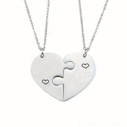 2pcs Interlocking Heart Puzzle Necklace - Engravable Stainless Steel Personalized Couples Gift with Custom Names, Elegant Minimalist Matching Jewelry for Casual Attire & Special Occasions, Romantic Accessory, Friendship Necklace, Romantic Design, Elegant