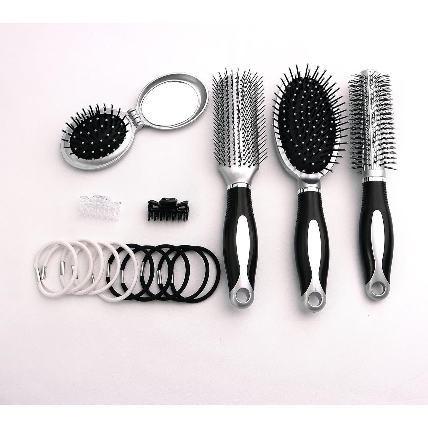 Professional 16pcs Hair Care Kit Set Features Curling Brush Paddle Brush Styling Brush Butterfly Clips a Compact Brush Mirror and Hair Bands for Womens & Girls