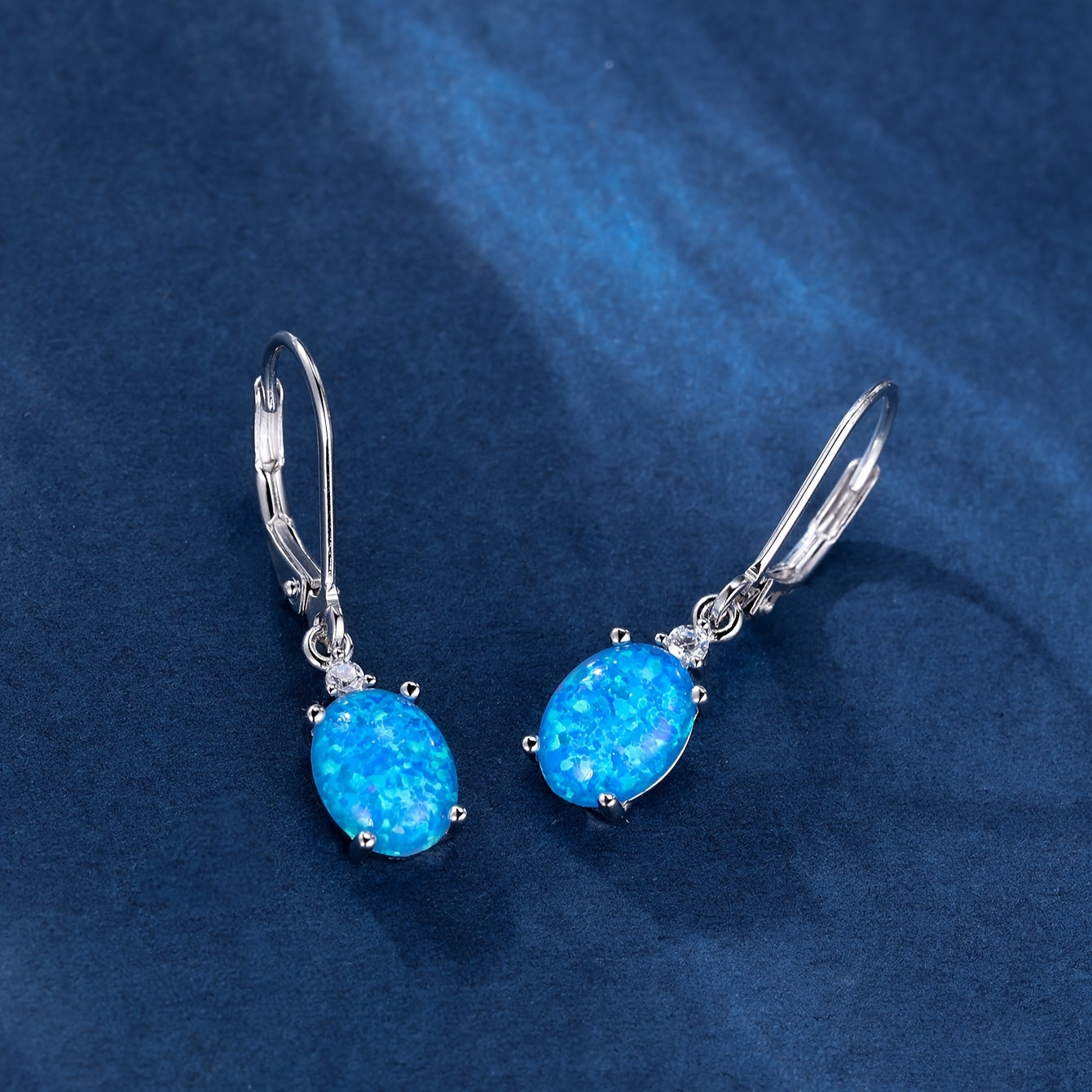 [Green Fire Opal Dangle Earrings] S925 Round-Cut Opal Dangle Earrings - Rhodium Plated Leverback Gemstone Drop Earrings 2.2G - Green Fire Opal Women Jewelry