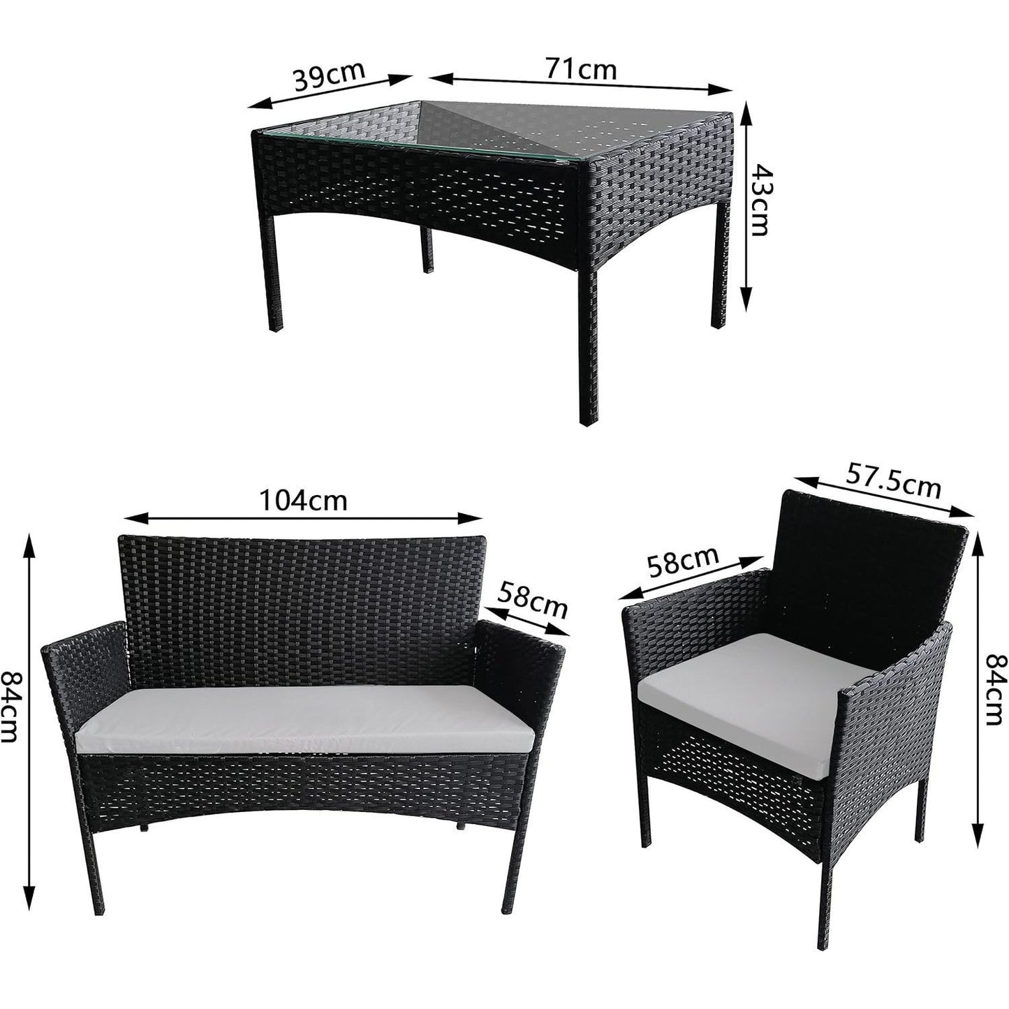 4pcs Rattan Outdoor Garden furniture sofa set with 2x Armchairs 1x Double Sofa & 1 table for indoor & outdoor