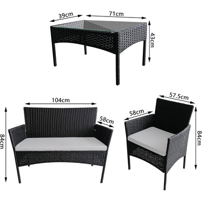 4pcs Rattan Outdoor Garden furniture sofa set with 2x Armchairs 1x Double Sofa & 1 table for indoor & outdoor