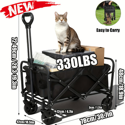 1pc Large Capacity Campervan for 149.69KG with Drinks Pocket, Heavy Duty Utility Wagon, All Terrain Trolley for Groceries Outdoor Beach Gardening Shopping Pet Outings Fishing