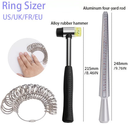 Ring size mandrel kit finger gauge size jewelry standard tool 1xjewelers rubber hammer+1xring mandrelsizer+27xcircle models
