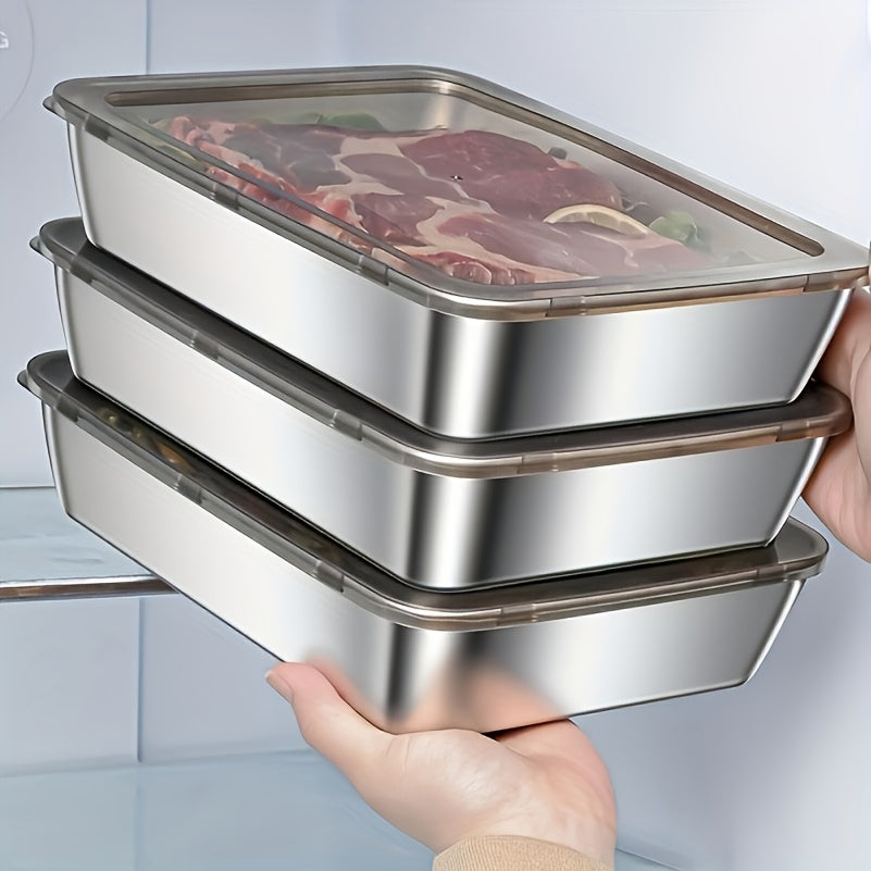 6/3pcs Stainless Steel Food Storage Containers Leak-Proof, Stackable, Space-Saving - Heavy-Duty Stainless Steel Construction, Airtight Lid for Freshness - Ideal for Meal Prep, Fruits, Meats, Veggies, Leftovers, Fridge, Freezer, Pantry
