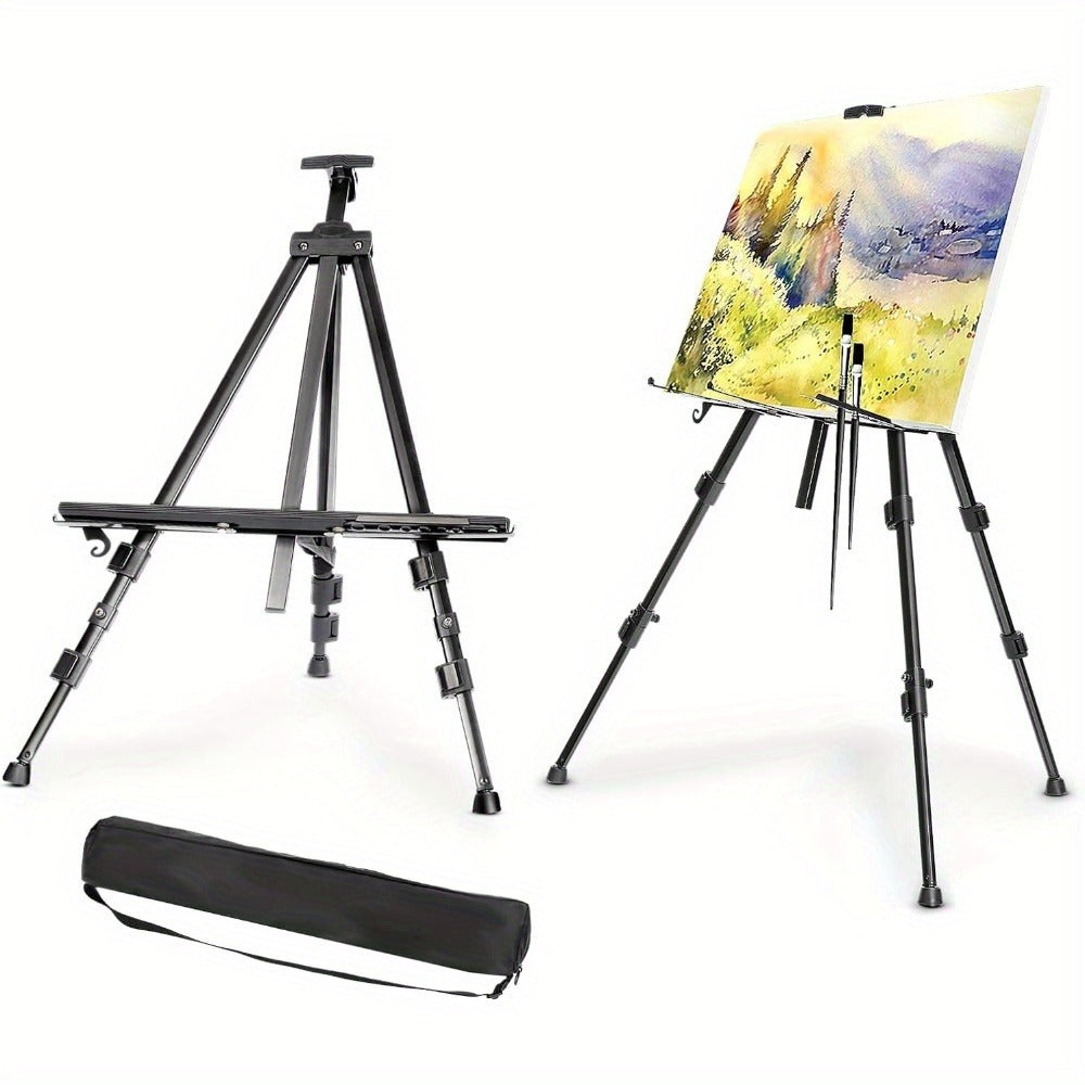 Aluminium Easel 52-160 cm Adjustable Field Easel Black Display Studio Easel Tripod Stand + Bag for Canvas Poster Wedding Sketching Painting, Foldable Lightweight Aluminum Alloy Easel Stand For Artwork, Posters, Chalkboards, And Shops