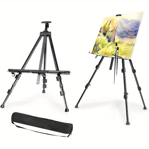 Aluminium Easel 52-160 cm Adjustable Field Easel Black Display Studio Easel Tripod Stand + Bag for Canvas Poster Wedding Sketching Painting, Foldable Lightweight Aluminum Alloy Easel Stand For Artwork, Posters, Chalkboards, And Shops