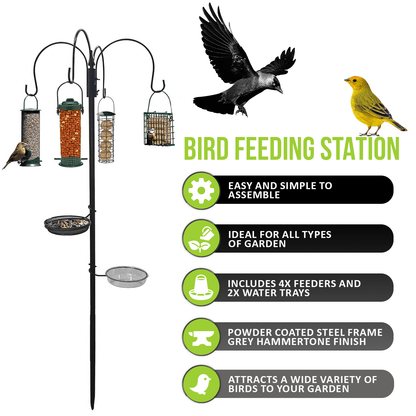 Wild Bird Feeding Station with Feeders Water & Seed Tray Perfect for Gardens Outdoor Feeder Table Ground Spike Base