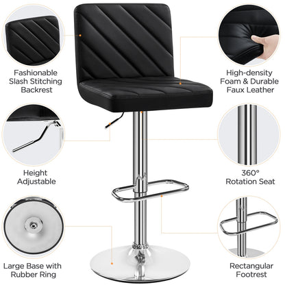 Costoffs Bar Stools Set of 2, Modern PU Leather Swivel Barstools, Height Adjustable, Dining Chairs with Backrest Footrest, Ideal for Kitchen Island Counter/Home Bar, Dark Grey/Black/White/Retro Brown/Light Gray