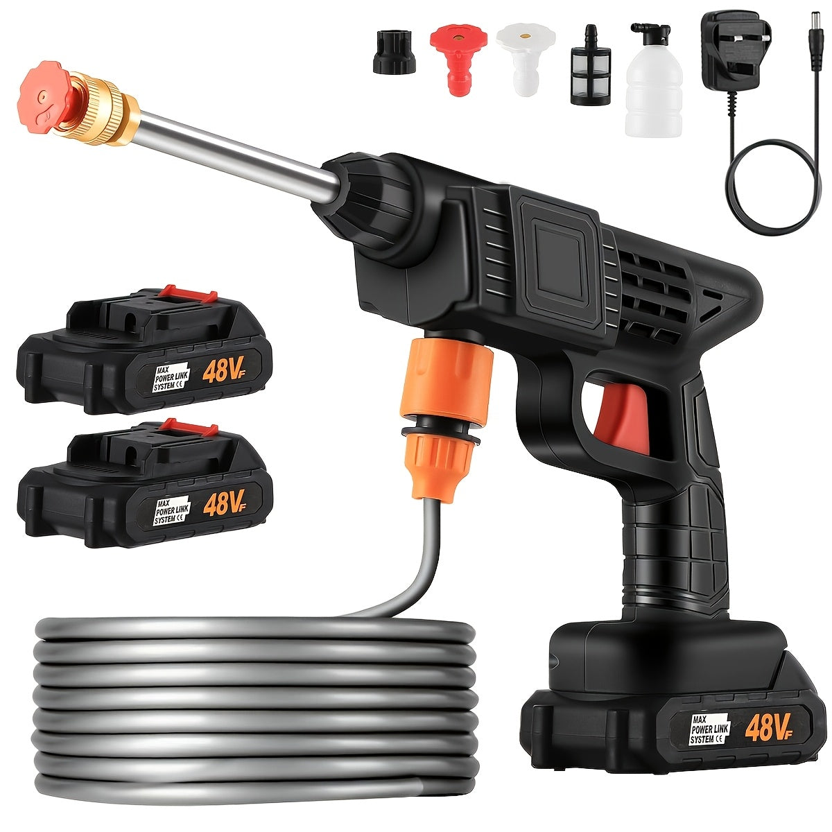 [Wireless Washer] Portable Wireless High-pressure Washer with 2 Battery, Nozzles, Foam Generator, And Hose.Suitable for Yard Cleaning And Car Washing, Handheld Pressure Washer.Wireless Pressure Washer, Outdoor Cleaning, Car Washing Tool, Lightweight Washe