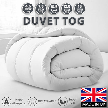 All Seasons Duvet, Breathable & Soft Summer Quilt, Lightweight Comforter Bedding, 2.5 4.5 7.5 10.5 13.5 15 Tog, All Sizes Available