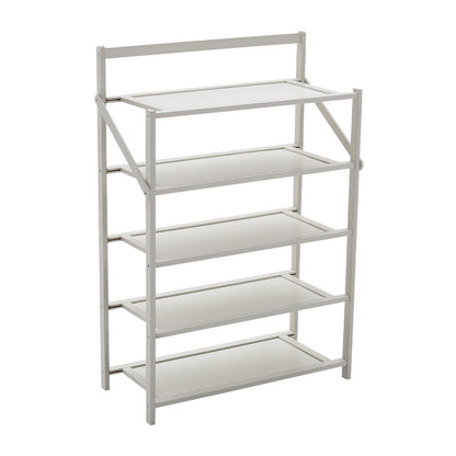 5 Tiers Bamboo Foldable Vertical Shoe Rack, Multifunctional Free Standing Shoe, Portable Space Saving Convenient Small Shoe Racks, Without Installation for Hallways Outdoor Entryway