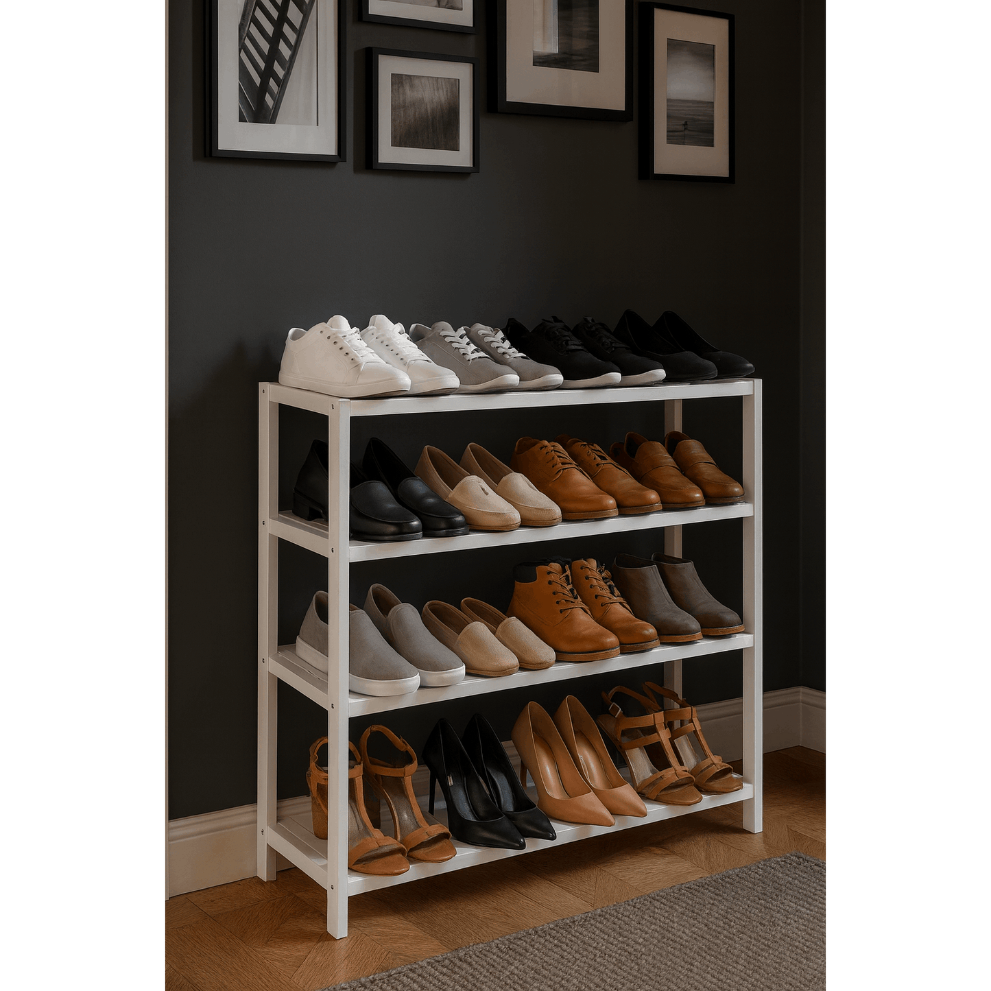 Neo 4-Tier Bamboo Shoe Rack Wooden Shoe Storage Organiser Shelf for Hallway, Entrance Living Room 67 x 70 x 25cm
