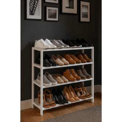 Neo 4-Tier Bamboo Shoe Rack Wooden Shoe Storage Organiser Shelf for Hallway, Entrance Living Room 67 x 70 x 25cm