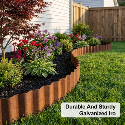 Heavy-Duty Weatherproof Steel Garden Trim Edging - Rustic Landscape Border with Safe Rounded Edges, Easy to Cut & Install - Pre-Rusted Corrugated Metal Fence for Flower Beds, Pathways, Patios - Available in Heights - Outdoor Yard Decoration, Pathway Divid