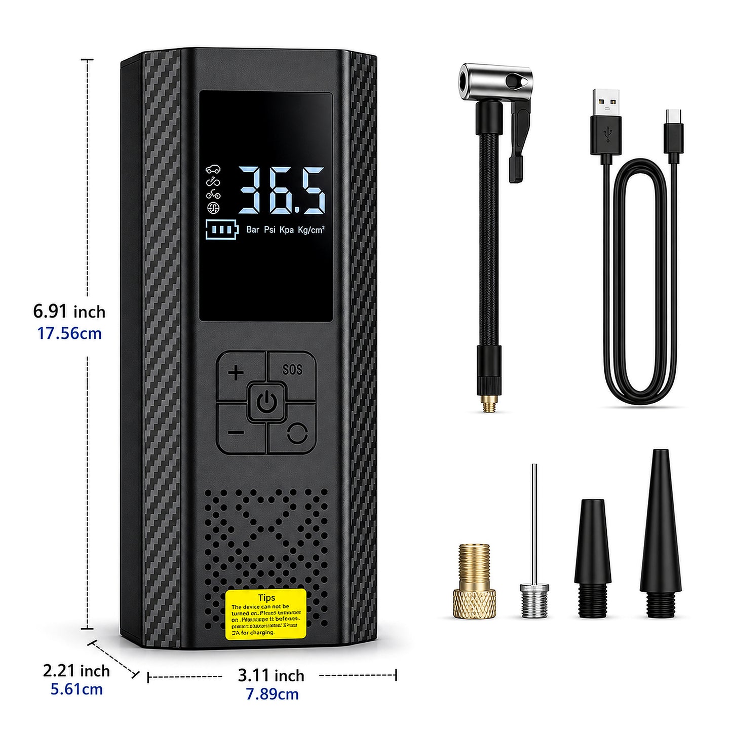 [Portable USB Rechargeable] 150PSI Portable Air Compressor with Tire Pressure Gauge & LED Display - 3X Faster One-Touch Smart Cordless Tire Inflator, USB-Powered, Rechargeable Battery, Battery capacity: 3000 mAh