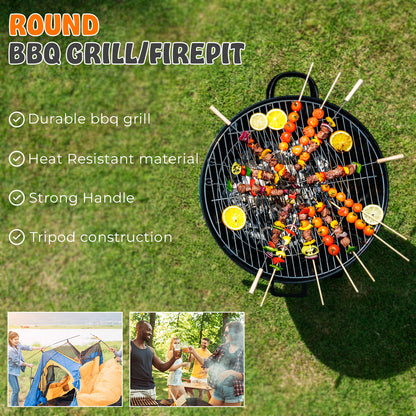 Outdoor Fire Pit, Steel Fire Bowl for BBQ Camping Picnic, Garden Patio Heater Charcoal Log Wood Burner, 58 cm - Matt Black, Camping Stove