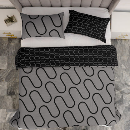 3-Piece Wave Print Duvet Cover Set – Soft, Breathable Microfiber Bedding for All-Season Comfort, Reversible Design with Button Closure for Bedroom or Guest Room