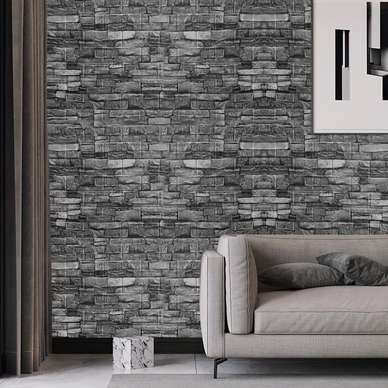 20pcs 3D Wall Panels 38×35cm Brick Wallpaper Self Adhesive DIY Wall Stickers PE Foam Panel Wall Tiles For Bedroom Kitchen Living Room Bathroom Home Decor, Roman Black