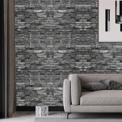 20pcs 3D Wall Panels 38×35cm Brick Wallpaper Self Adhesive DIY Wall Stickers PE Foam Panel Wall Tiles For Bedroom Kitchen Living Room Bathroom Home Decor, Roman Black