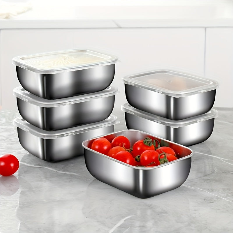 6 Storage Containers Per Set, Multi-purpose Stainless Steel Freshness Box with Lid, Stackable And Reusable Food Sealing Box, Can Be Used As Lunch Box for Meals, Meat, Fruits And Vegetables, Suitable for Picnics, Kitchens