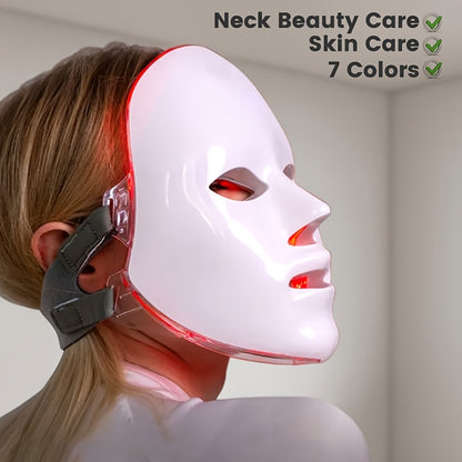 [LED Beauty Mask] 7-Color Facial Mask Device, 60-Bead LED Beauty Mask, 7-In-1 Facial And Neck Care Beauty Instrument, Automatic Care Device with 7 Working Modes, USB Rechargeable, Portable Skincare Equipment, Home Beauty Care Tool
