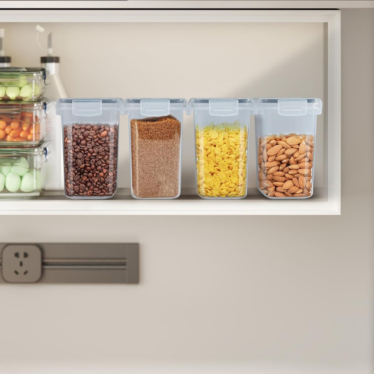 Cereal Storage Container Sets Airtight Dry Food Dispenser Containers Stackable Kitchen Storage Boxes Plastic Pantry Organization with Lock Lids Leakproof for Flour Sugar Pasta (Clear, 8 x 1.4L)